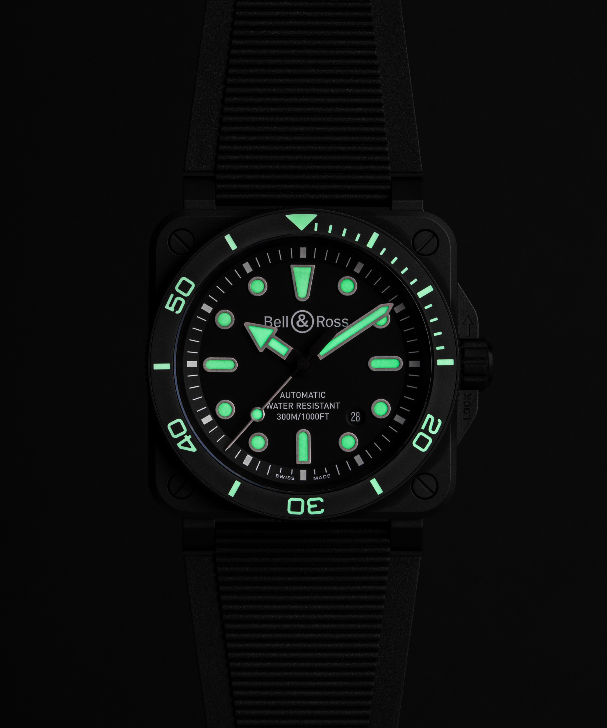 Men's watch / unisex  BELL & ROSS, BR-03 Diver Black Matte Ceramic / 42mm, SKU: BR03A-D-BL-CE/SRB | watchphilosophy.co.uk