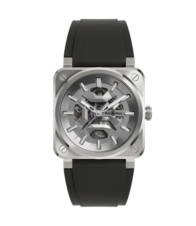 Men's watch / unisex BELL & ROSS, BR 03 Skeleton Grey Steel / 41mm, SKU: BR03A-GR-SKST/SRB | watchphilosophy.co.uk