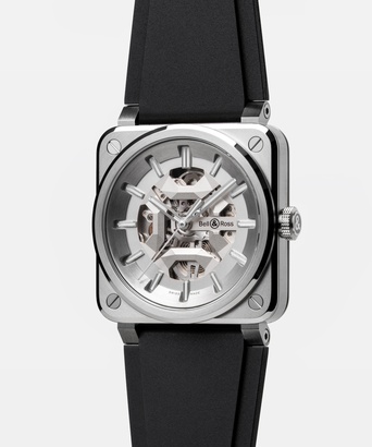 Men's watch / unisex BELL & ROSS, BR 03 Skeleton Grey Steel / 41mm, SKU: BR03A-GR-SKST/SRB | watchphilosophy.co.uk