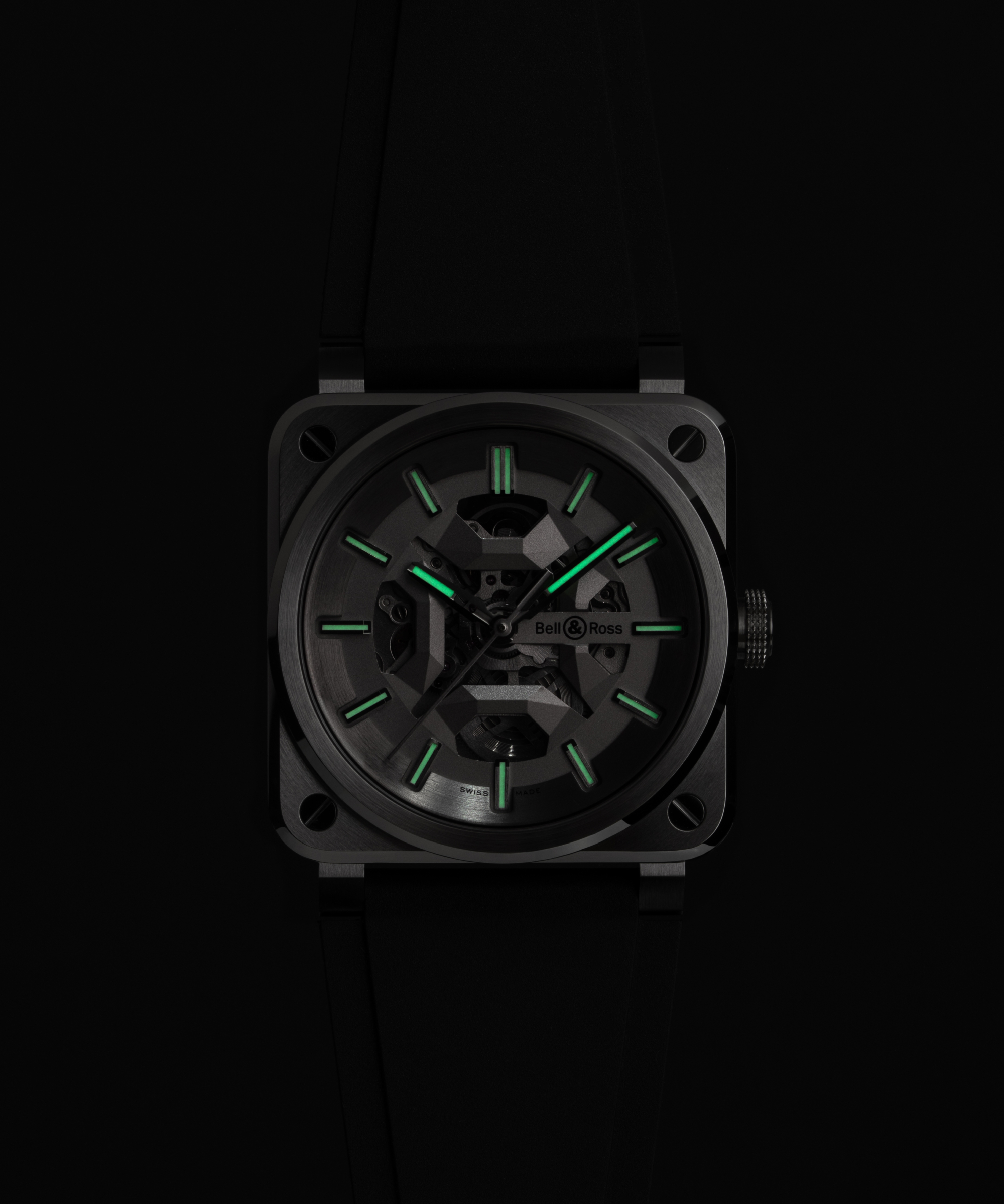 Men's watch / unisex BELL & ROSS, BR 03 Skeleton Grey Steel / 41mm, SKU: BR03A-GR-SKST/SRB | watchphilosophy.co.uk