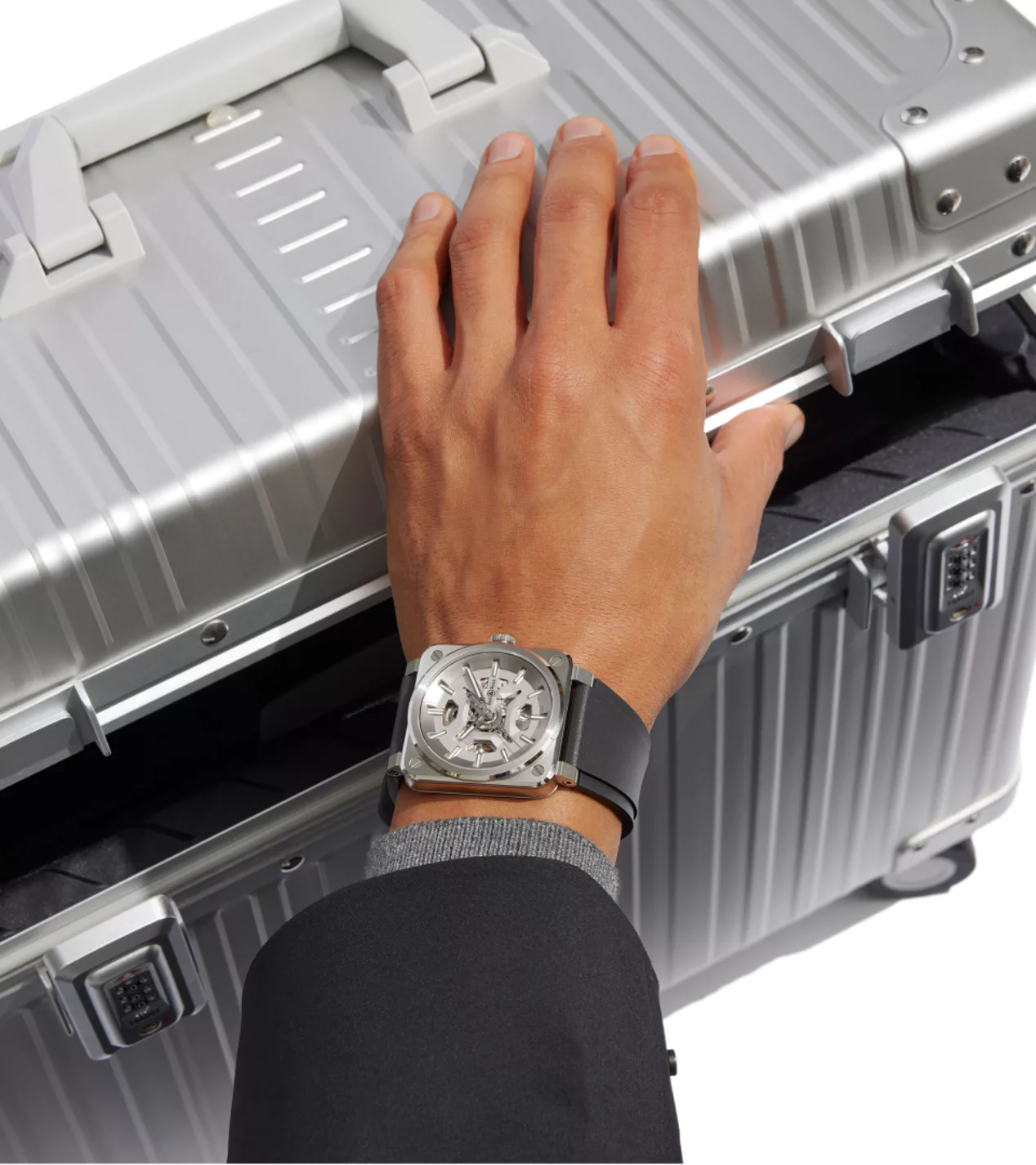 Men's watch / unisex BELL & ROSS, BR 03 Skeleton Grey Steel / 41mm, SKU: BR03A-GR-SKST/SRB | watchphilosophy.co.uk