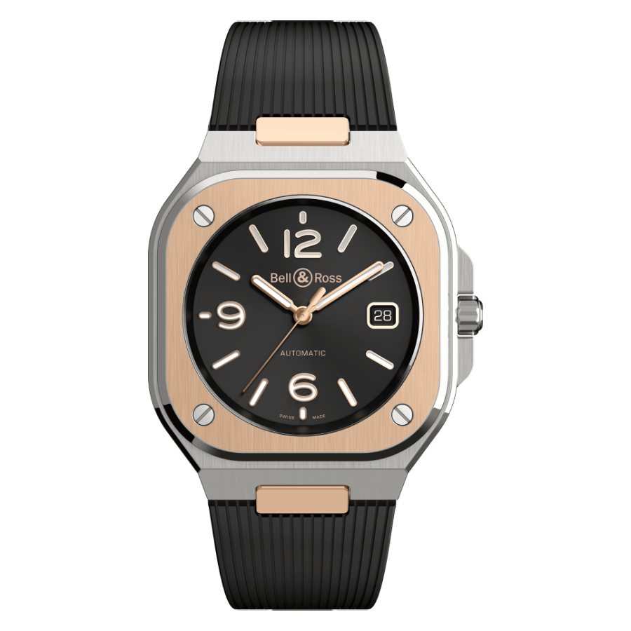 Men's watch / unisex  BELL & ROSS, BR 05 Black Steel & Gold / 40mm, SKU: BR05A-BL-STPG/SRB | watchphilosophy.co.uk