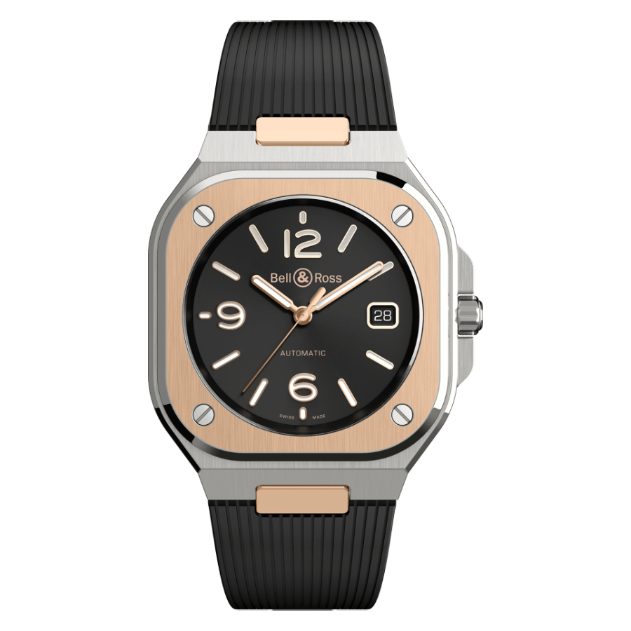 Men's watch / unisex BELL & ROSS, BR 05 Black Steel & Gold / 40mm, SKU: BR05A-BL-STPG/SRB | watchphilosophy.co.uk