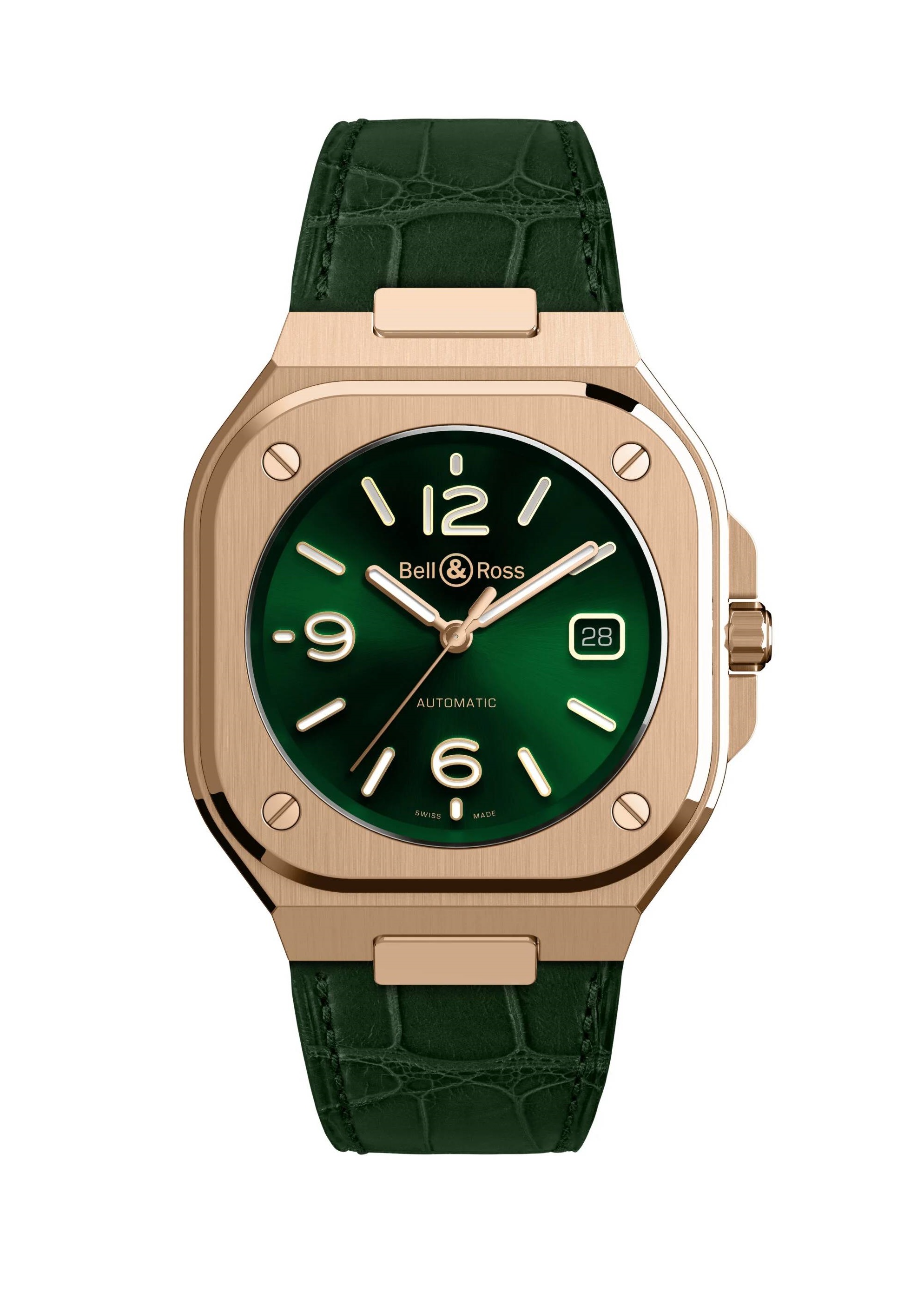 Men's watch / unisex BELL & ROSS, BR 05 Green Gold / 40mm, SKU: BR05A-GN-PG/SCR | watchphilosophy.co.uk