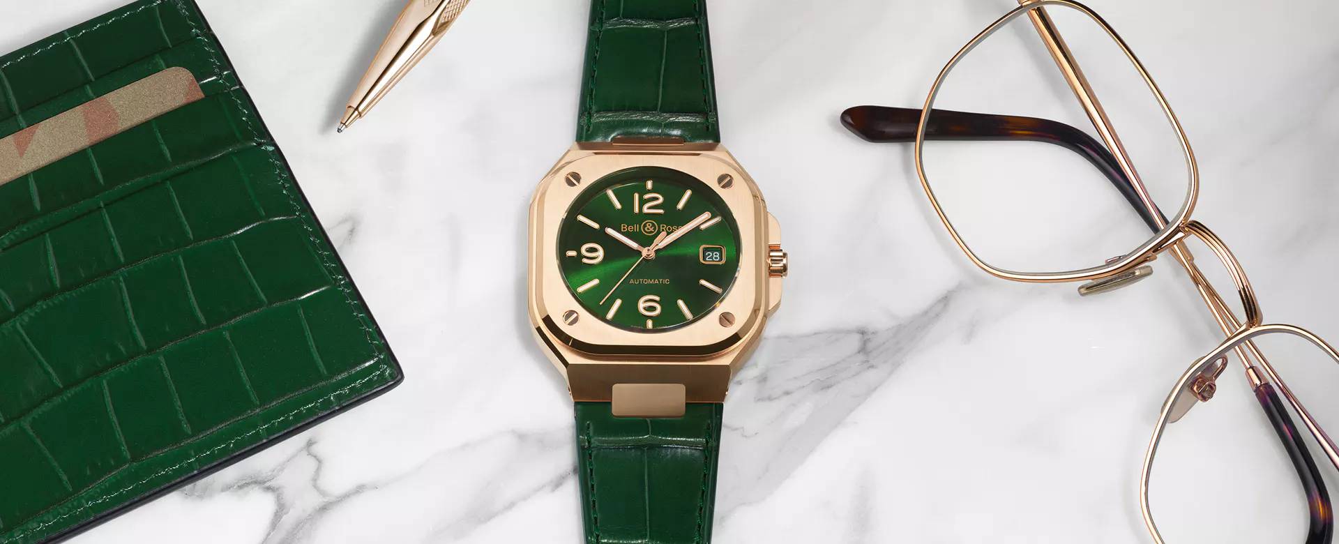 Men's watch / unisex BELL & ROSS, BR 05 Green Gold / 40mm, SKU: BR05A-GN-PG/SCR | watchphilosophy.co.uk