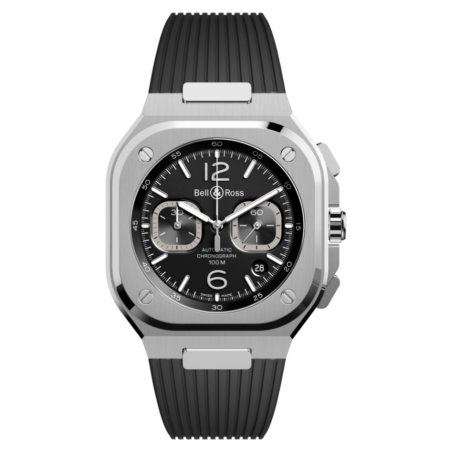 Men's watch / unisex BELL & ROSS, BR 05 Chrono Black Steel / 42mm, SKU: BR05C-BLC-ST/SRB | watchphilosophy.co.uk