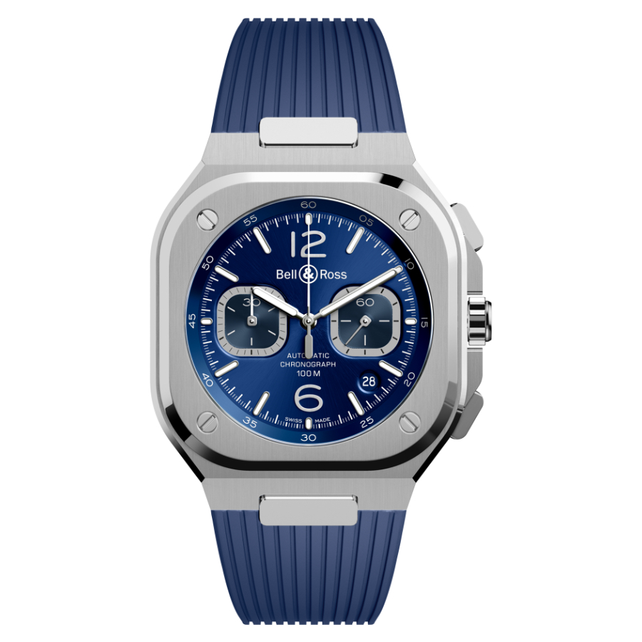 Men's watch / unisex BELL & ROSS, BR 05 Chrono Blue Steel / 42mm, SKU: BR05C-BU-ST/SRB | watchphilosophy.co.uk