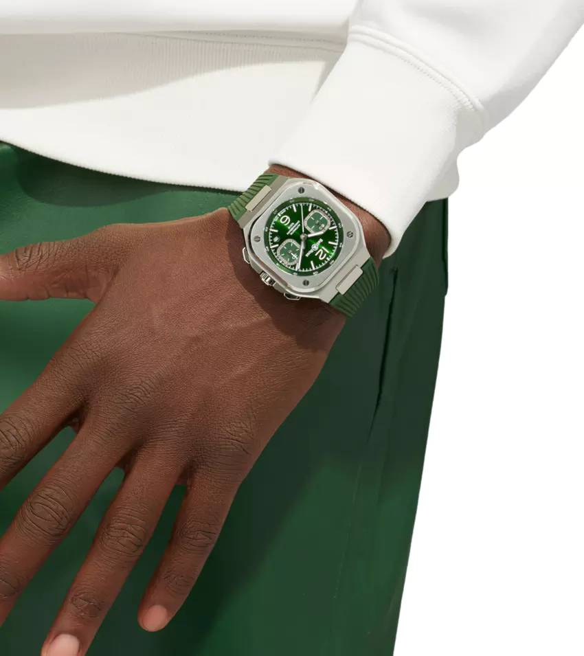 Men's watch / unisex BELL & ROSS, BR 05 Chrono Green Steel / 42mm, SKU: BR05C-GN-ST/SRB | watchphilosophy.co.uk