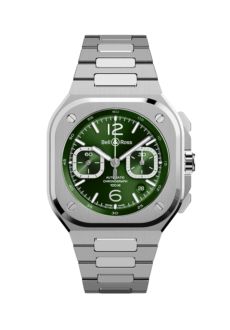 Men's watch / unisex BELL & ROSS, BR 05 Chrono Green Steel / 42mm, SKU: BR05C-GN-ST/SST | watchphilosophy.co.uk