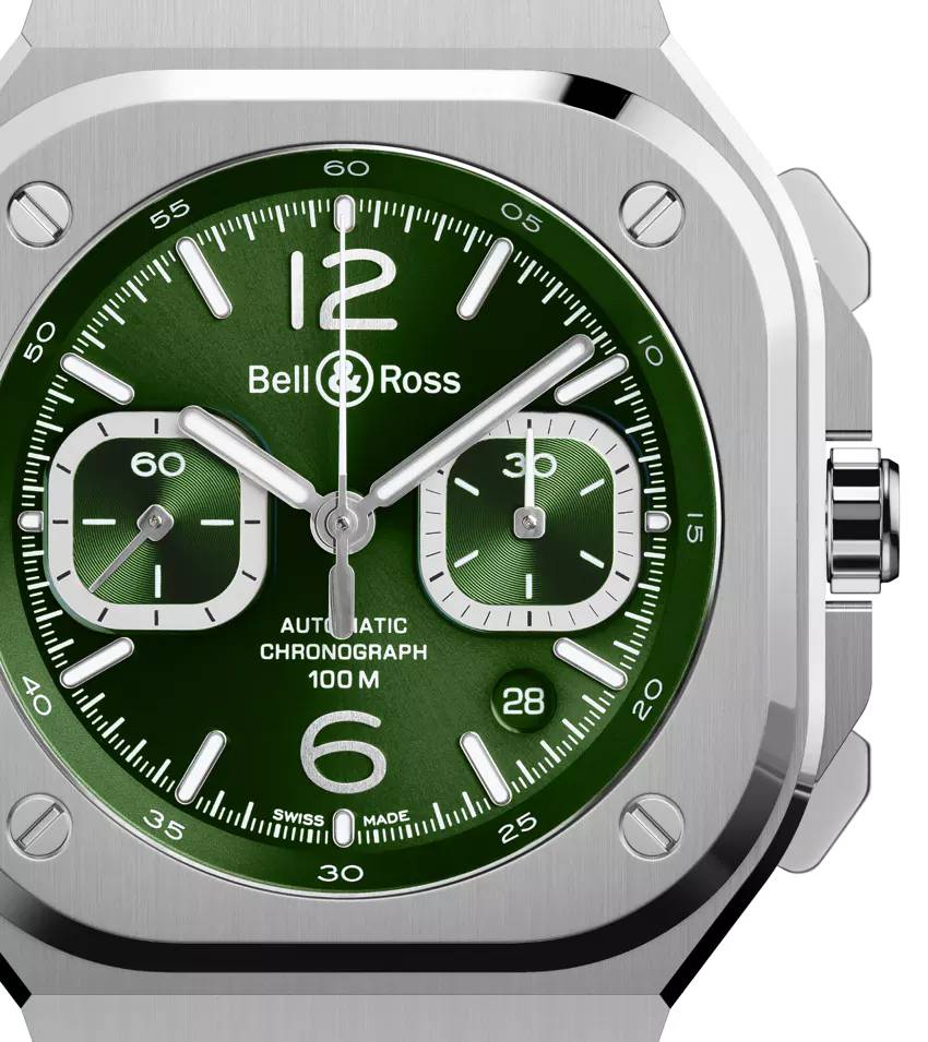 Men's watch / unisex BELL & ROSS, BR 05 Chrono Green Steel / 42mm, SKU: BR05C-GN-ST/SST | watchphilosophy.co.uk