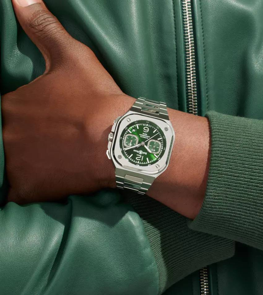 Men's watch / unisex BELL & ROSS, BR 05 Chrono Green Steel / 42mm, SKU: BR05C-GN-ST/SST | watchphilosophy.co.uk