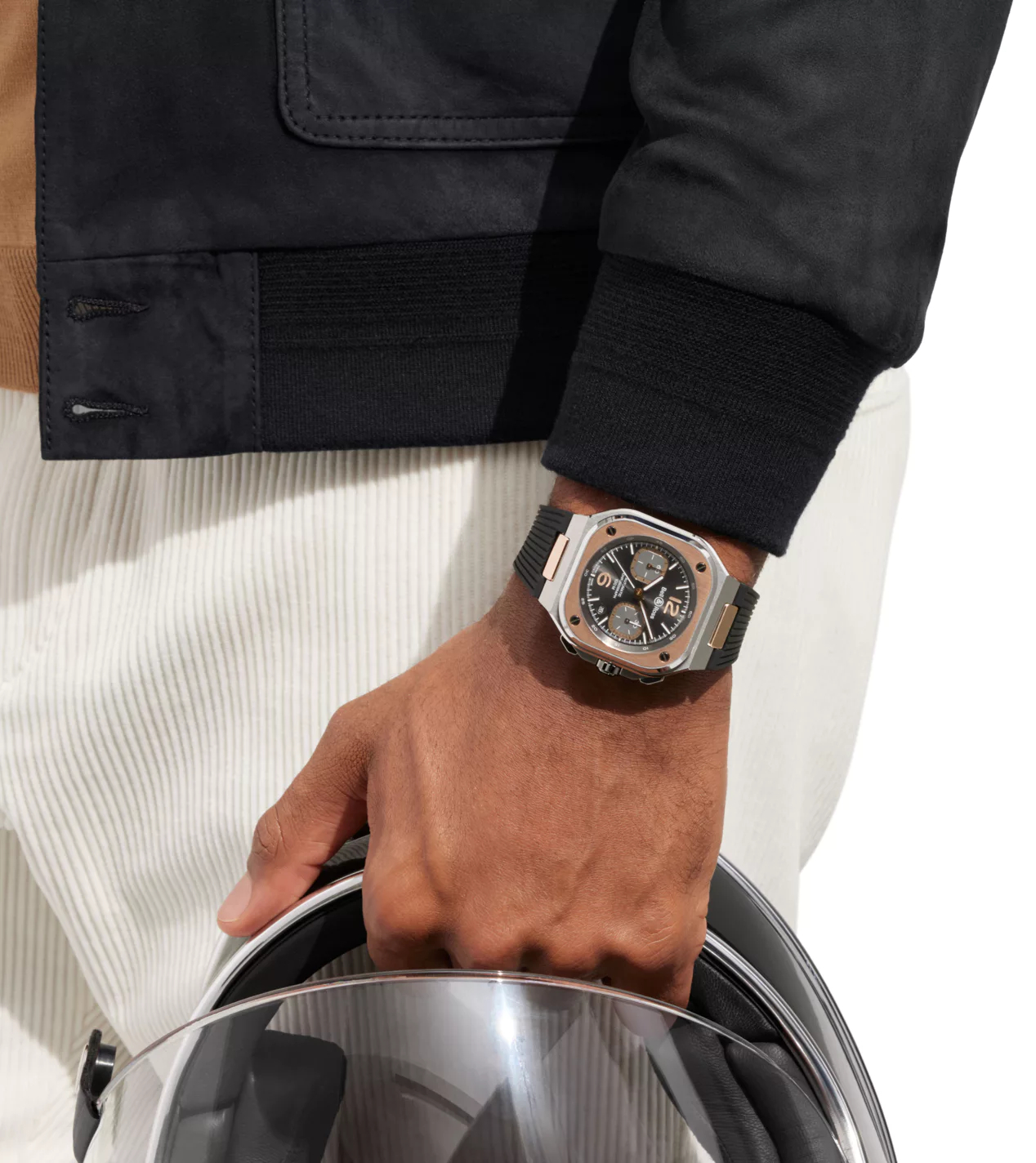 Men's watch / unisex BELL & ROSS, BR 05 Chrono Grey Steel & Gold / 42mm, SKU: BR05C-RTH-STPG/SRB | watchphilosophy.co.uk