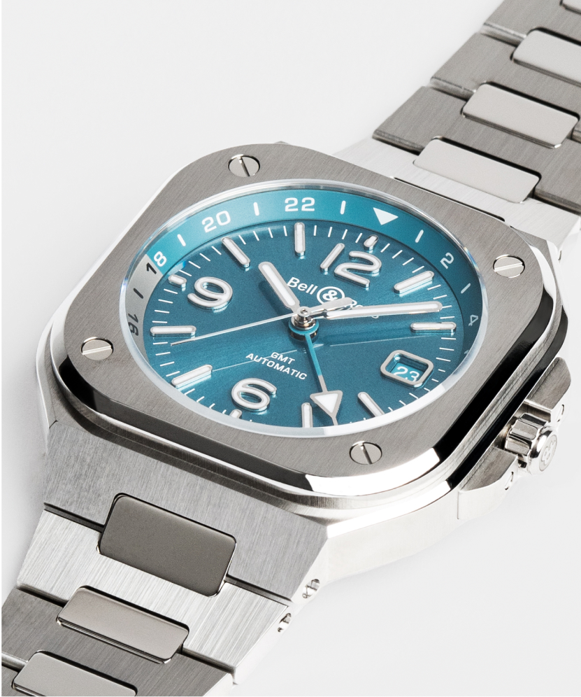 Men's watch / unisex BELL & ROSS, BR 05 GMT Sky Blue / 41mm, SKU: BR05G-PB-ST/SST | watchphilosophy.co.uk