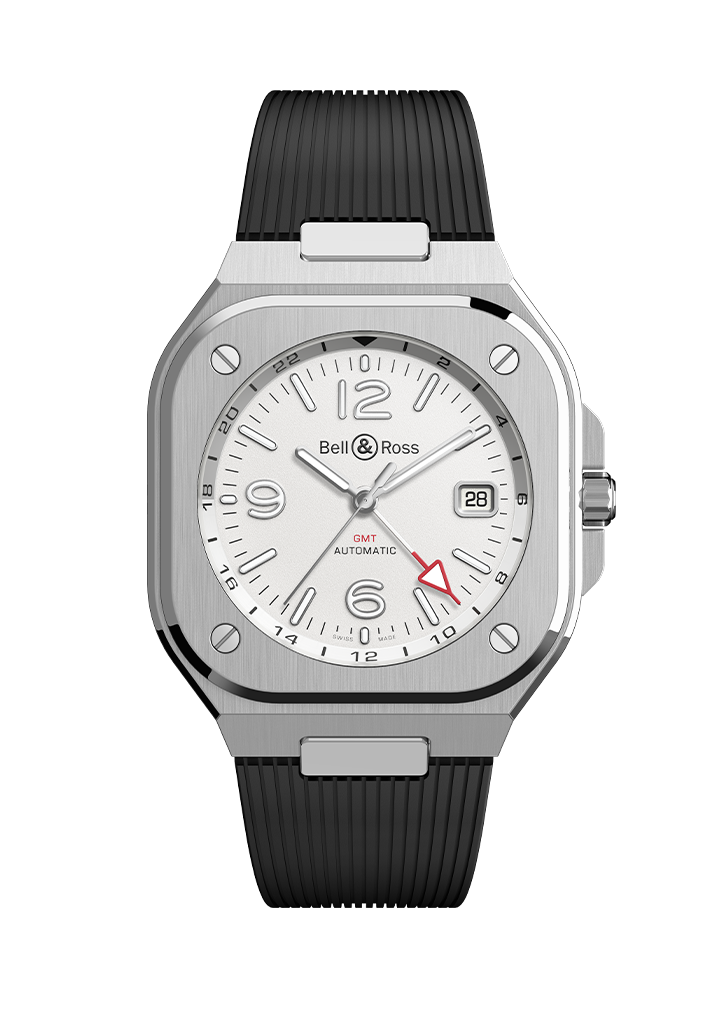 Men's watch / unisex BELL & ROSS, BR 05 GMT White / 41mm, SKU: BR05G-SI-ST/SRB | watchphilosophy.co.uk