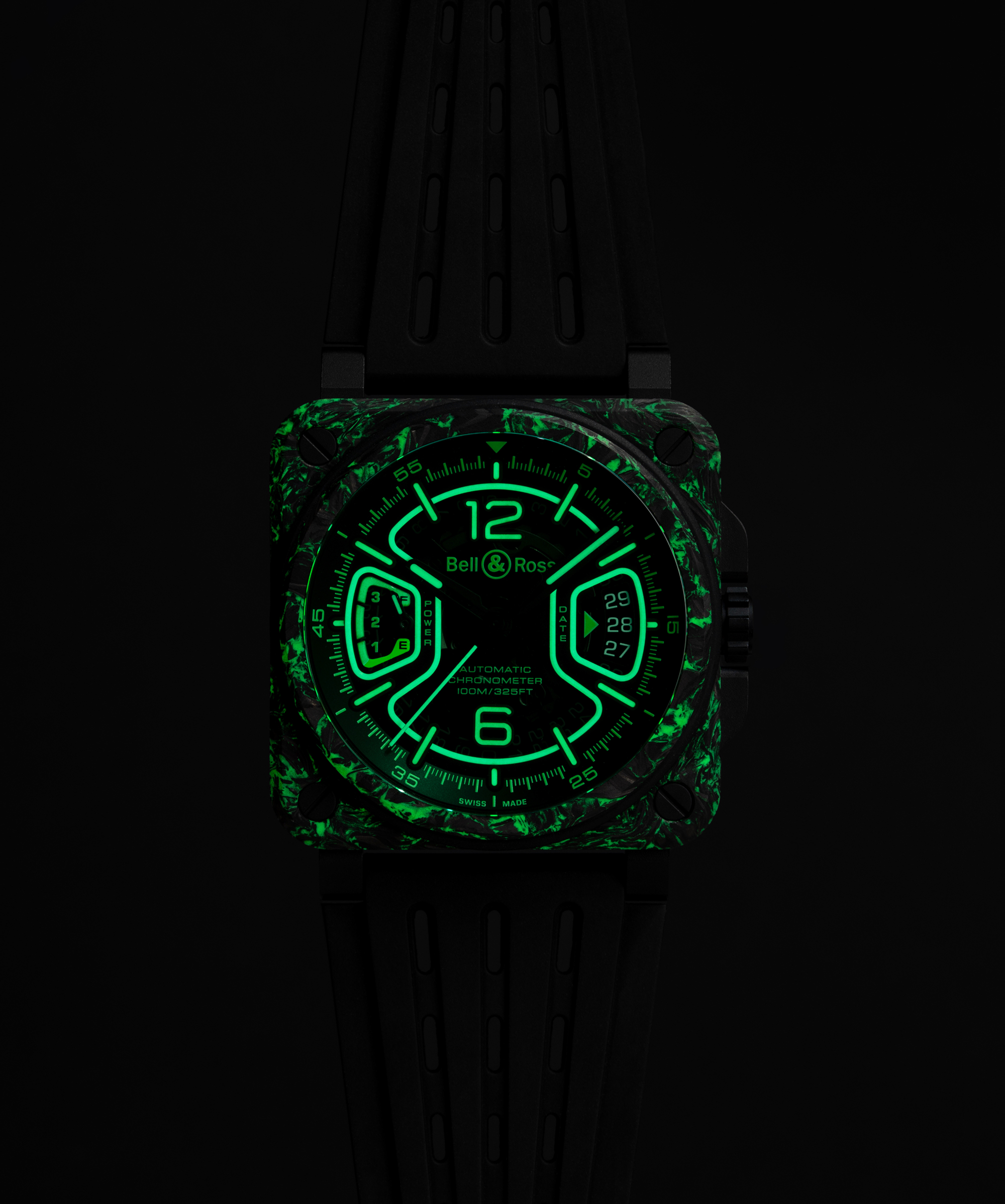 Men's watch / unisex BELL & ROSS, BR-X3 Night Vision Limited Edition / 41mm, SKU: BRX3R-GN-CA/SRB | watchphilosophy.co.uk