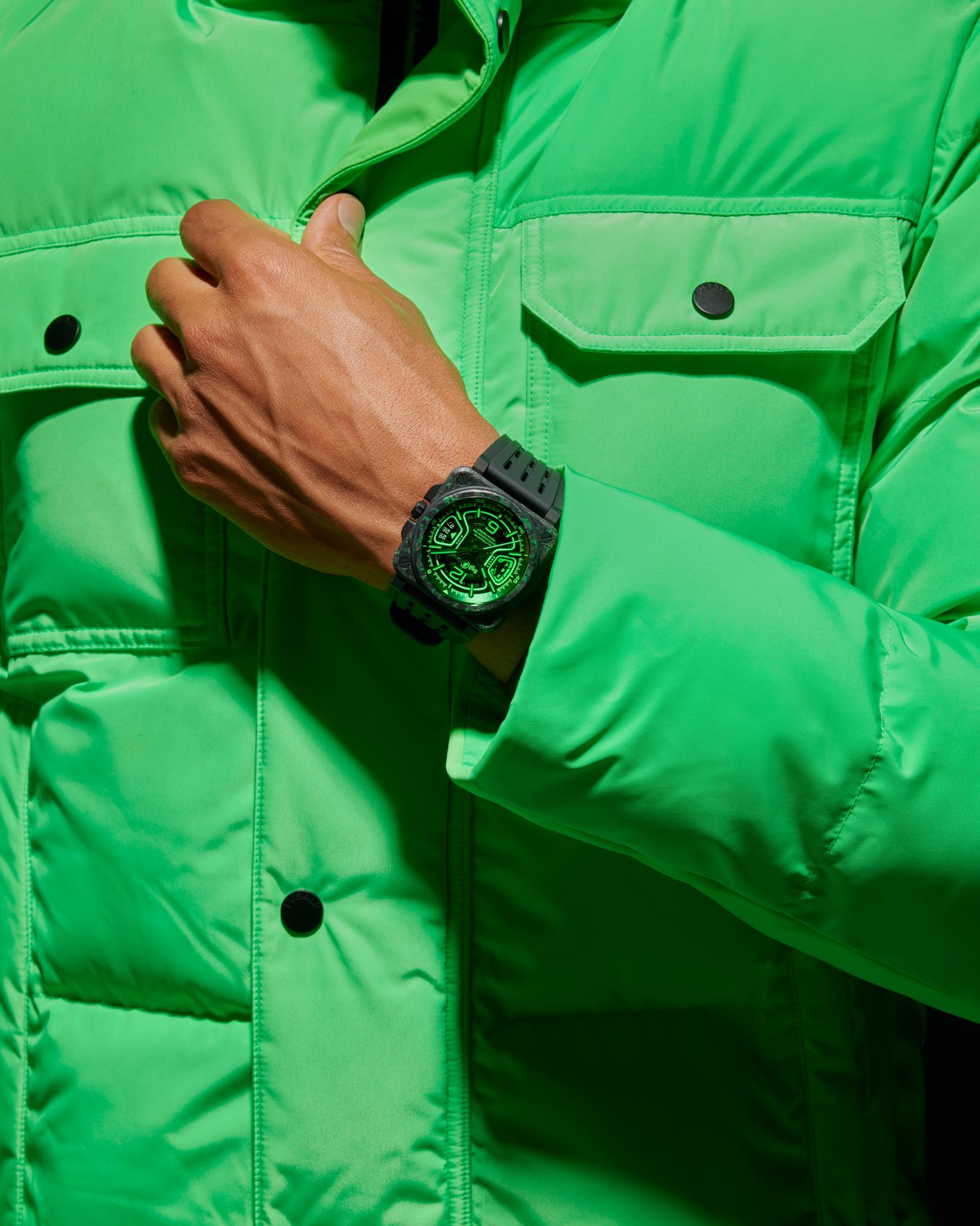 Men's watch / unisex BELL & ROSS, BR-X3 Night Vision Limited Edition / 41mm, SKU: BRX3R-GN-CA/SRB | watchphilosophy.co.uk