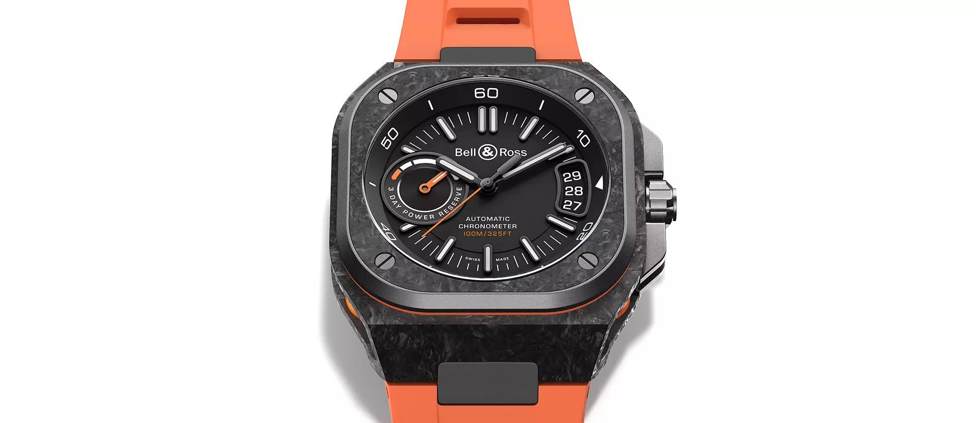 Men's watch / unisex BELL & ROSS, BR-X5 Carbon Orange / 41mm, SKU: BRX5R-BO-TC/SRB | watchphilosophy.co.uk