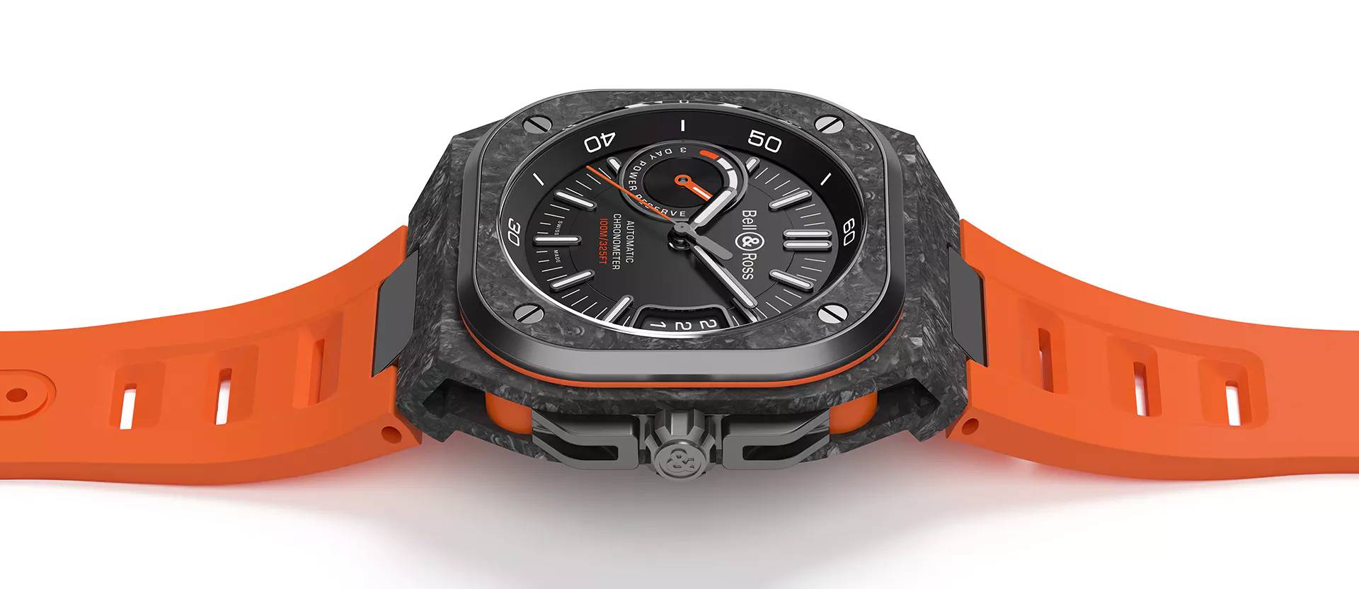Men's watch / unisex BELL & ROSS, BR-X5 Carbon Orange / 41mm, SKU: BRX5R-BO-TC/SRB | watchphilosophy.co.uk