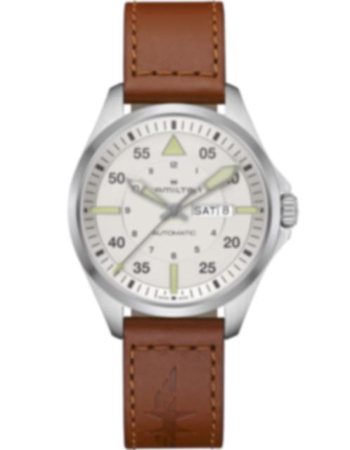 Men's watch / unisex HAMILTON, Khaki Aviation Pilot Day Date Auto / 42mm, SKU: H64635550 | watchphilosophy.co.uk