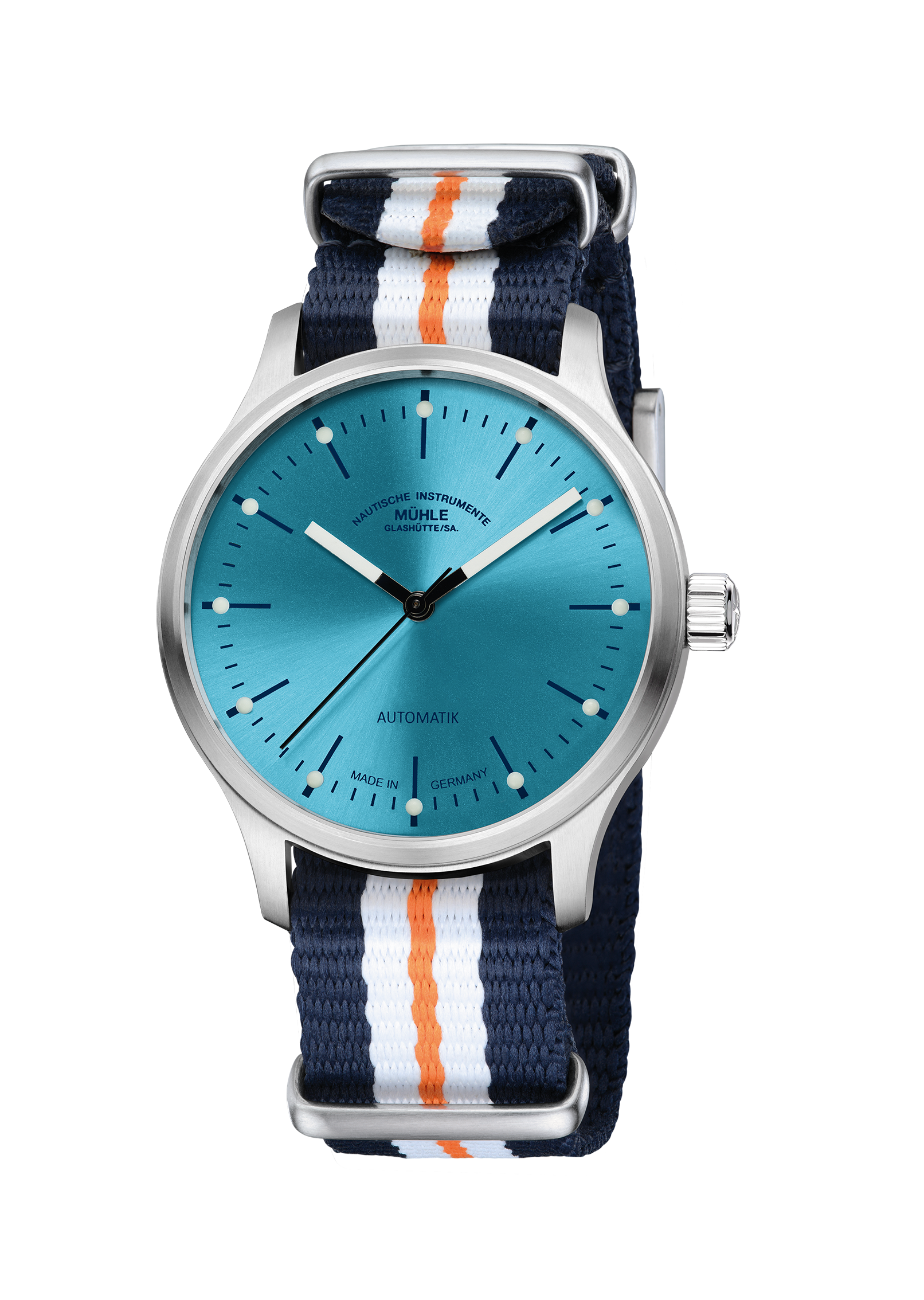 Men's watch / unisex MÜHLE-GLASHÜTTE, Panova Turquoise Blue / 40 mm, SKU: M1-40-79-NB-I | watchphilosophy.co.uk