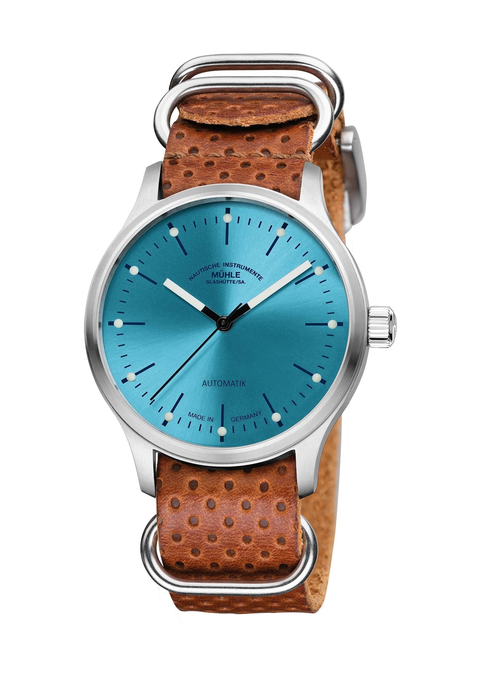 Men's watch / unisex MÜHLE-GLASHÜTTE, Panova Turquoise Blue / 40mm, SKU: M1-40-79-NB-L-I | watchphilosophy.co.uk