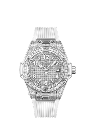 Ladies' watch  HUBLOT, Big Bang One Click Steel White Full Pave / 33mm, SKU: 485.SE.9000.RW.1604 | watchphilosophy.co.uk