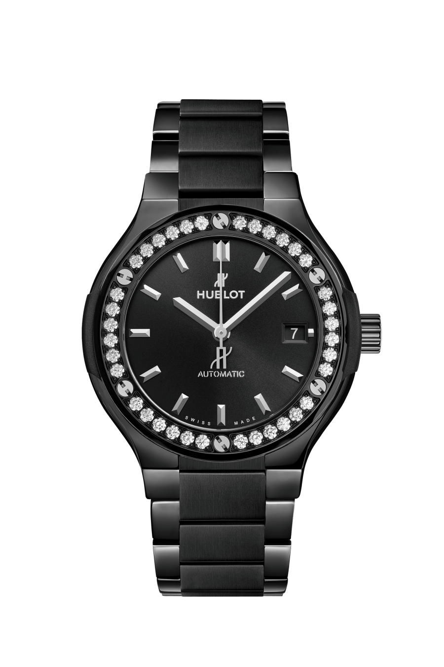 Men's watch / unisex  HUBLOT, Classic Fusion Black Magic Bracelet Diamonds/ 38mm, SKU: 568.CM.1470.CM.1204 | watchphilosophy.co.uk