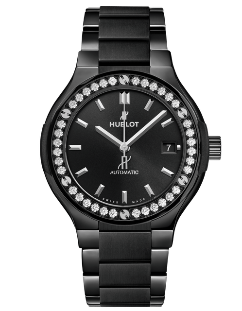 Men's watch / unisex HUBLOT, Classic Fusion Black Magic Bracelet Diamonds/ 38mm, SKU: 568.CM.1470.CM.1204 | watchphilosophy.co.uk