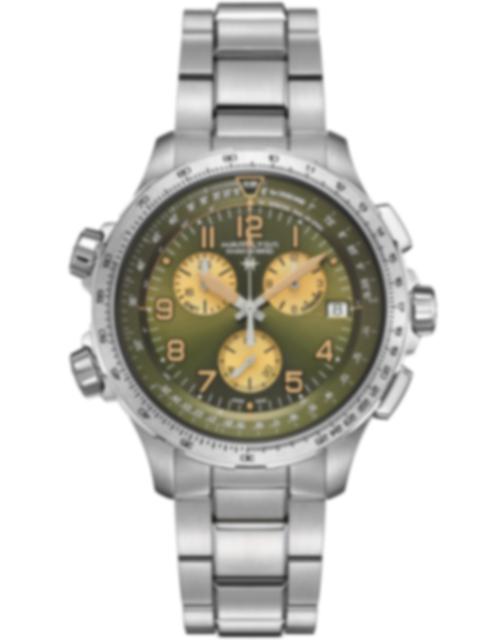 Men's watch / unisex HAMILTON, Khaki Aviation X-Wind GMT Chrono Quartz / 46mm, SKU: H77932160 | watchphilosophy.co.uk